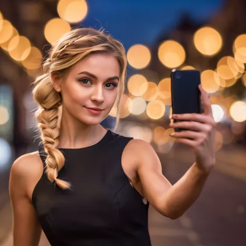 woman holding a smartphone,artificial hair integrations,blonde girl with christmas gift,black friday social media post,blonde woman,photo session at night,the blonde photographer,cyber monday social m