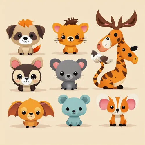 Create cute clip art of animals for kids,animal icons,small animals,forest animals,woodland animals,animal stickers,animal shapes,stuffed animals,kawaii animals,rodentia icons,cute animals,scandia ani