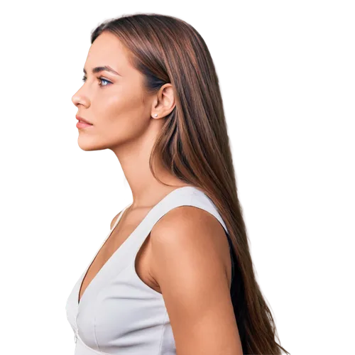 management of hair loss,shoulder length,artificial hair integrations,half profile,profile,girl on a white background,cervical spine,shoulder pain,semi-profile,female model,side face,jaw,rotator cuff,b