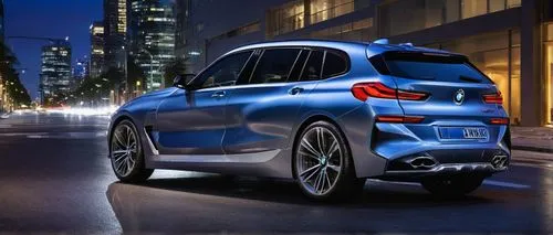 BMW H80, luxury car, sleek design, metallic silver, glossy finish, sporty spoiler, aggressive lines, 20-inch alloy wheels, low-profile tires, urban road, cityscape, modern architecture, blue hour, dra