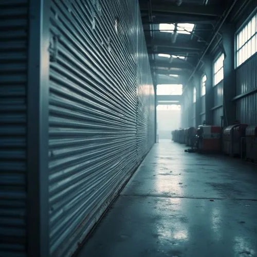 Fibreglass material, benefits, modern architecture, sleek design, shiny surface, reflective, silver color, corrugated texture, industrial setting, factory interior, bright lighting, low-angle shot, dr