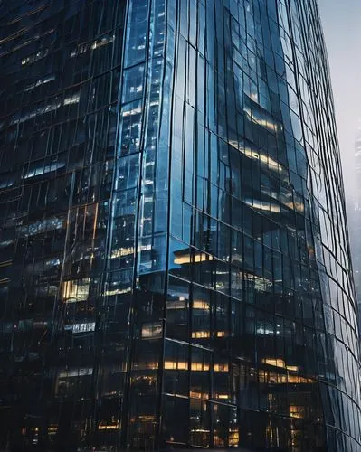 Modern architectural design, Kanavos skyscraper, sleek metal structure, glass facade, futuristic curves, urban cityscape, Tokyo streets, night scene, neon lights reflecting off windows, intricate deta