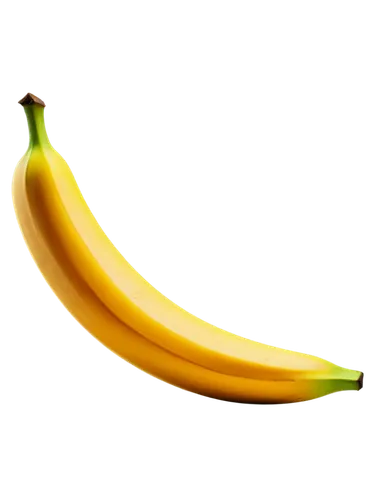 Yellow banana, solo, curved shape, smooth peel, green stem, natural light, 3/4 composition, shallow depth of field, warm color tone, soft focus, realistic texture, studio lighting, slight shadow under