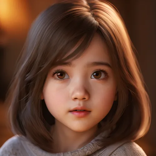 Cartoon, personality: [Introduce Aria with close-up shot. Focus on her curious and wide eyed expressions, capturing her sense of wonder and innocence] unreal engine, hyper real --v 5.2 --ar  1:1,child