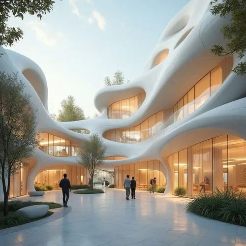 an architectural concept about continuity that uses smoth folding as the technique to show this continuity, show interior views think about the concept of folding and wrapping like something smoth and