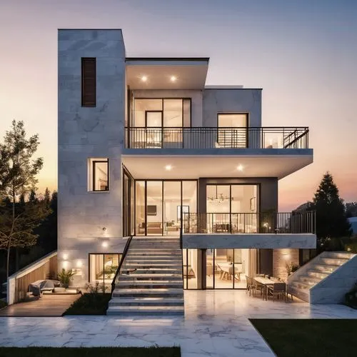 (Magazine Layout: 1.2) French minimalist style house with (Building Materials Suggestion: 1.2), natural light and ventilation and multiple floors connected by (Steel Marble Light Staircase: 1.2). Incl