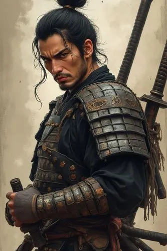 Traditional samurai armor. Samurai traditional warrior. In a japanese castle. Edo dinasty. Photo. Hyper-realistic image. Perfect. Japan paysage. Akira Kurosawa movie scene. Shogun.,an oriental man in 