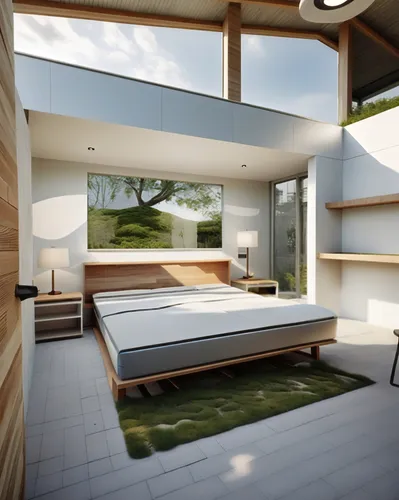 the large bed is placed between two windows,modern room,interior modern design,renders,render,bedrooms,sleeping room,search interior solutions,modern living room,smart house,modern house,daybeds,cubic