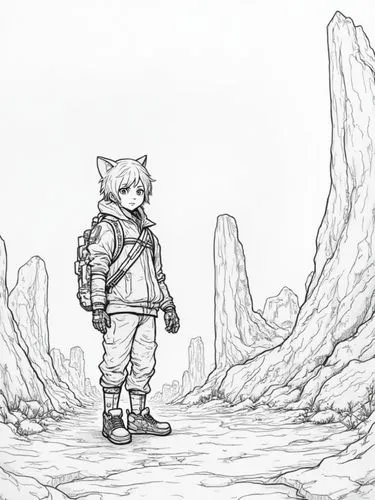"Create an image of a lone traveler in a futuristic, cyberpunk-inspired world, traversing the forgotten ruins of an ancient site that was once the location of a powerful and dark moment in history. Th