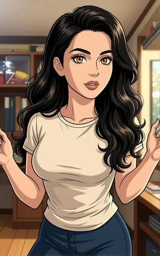 Add Gold-brown eyes,, detailed textures, and vibrant colors. Use sharp, flowing lines to emulate the iconic Ghibli illustration style. The character should have a full body with dynamic poses. Ensure 