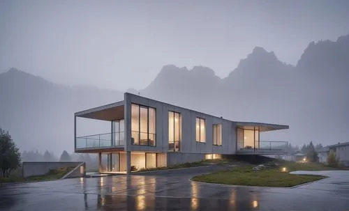 house in mountains,house in the mountains,modern house,modern architecture,foggy landscape,cubic house,foggy mountain,house with lake,the cabin in the mountains,dunes house,cube house,house by the wat