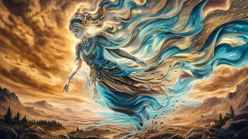A surreal, dreamlike landscape unfolds with organic, biomorphic architecture and swirling, abstract forms. In the foreground, a colossal, stylized human head occupies the right side, its intricate, ve