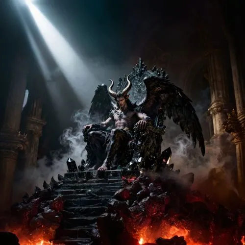 a giant demon on top of a throne surrounded by fire,inquisitorial,pillar of fire,death god,patriarch,the throne,hall of the fallen,infernal,deathwatch,throne,overlord,black dragon,inquisition,devil wa