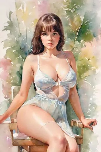 thick busty woman with hourglass body shape. . plus size breasts. her breasts are very large and lush. deep cleavage. the size of her breasts is disproportionate.
innocent candid face.
white sheer see