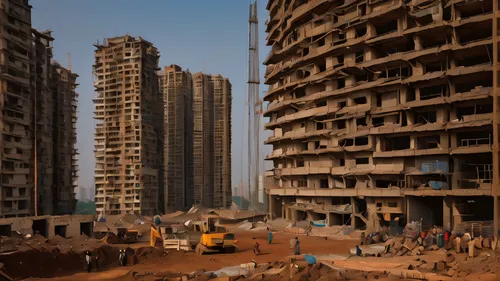 futuristic architects in spacesuits on high rise construction sites in mumbai, in the style of the photography book “The Suffering of Light” by photographer Alex Webb. Master photo with excellent ligh