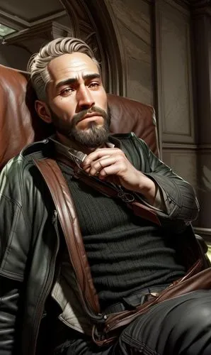male elf,male character,admiral von tromp,leather texture,fidel castro,witcher,caesar cut,rasputin,beard,gentlemanly,chainlink,chair png,caesar,gabriel,sit,smoking cigar,leather,fidel alejandro castro