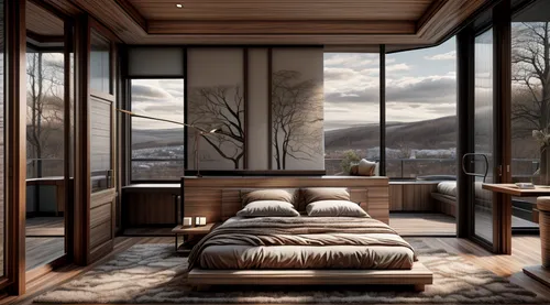 luxury hotel room, full-height windows, door, window, city outside, painting,sun,day,luxury bathroom,modern room,japanese-style room,sleeping room,3d rendering,interior modern design,sliding door,grea