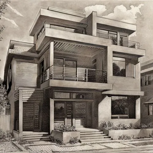 house drawing,escher,contemporary,modern house,modern architecture,habitat 67,villa,graphite,mid century house,garden elevation,architect plan,cubic house,pencil and paper,pencil drawing,suburban,two 