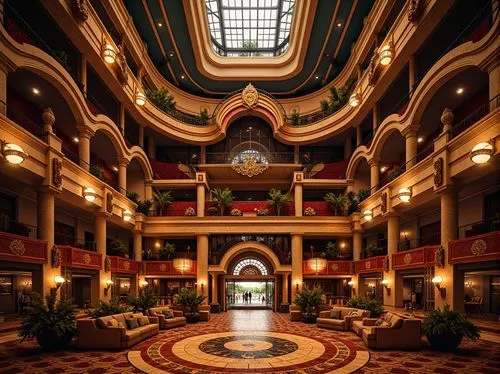 Ornate stadium facade, grandiose arches, intricately carved stone details, ornamental balconies, sweeping curves, gilded accents, majestic entrance gates, imposing columns, rusticated bases, dramatic 
