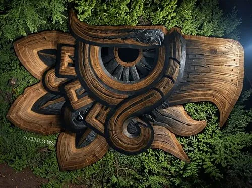 a carved wooden sign has an animal's head in it,carved wood,wooden sign,wood art,wood carving,wooden signboard,wood board,on wood,wood background,wood heart,patterned wood decoration,helmet plate,wood