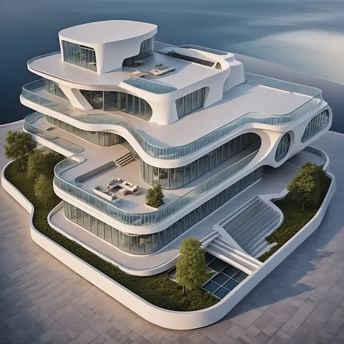 futuristic architecture,3d rendering,modern architecture,floating island,dunes house,artificial island,penthouse apartment,futuristic art museum,autostadt wolfsburg,cube stilt houses,modern building,m