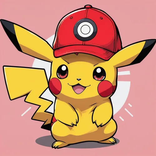 Pokemon pikachu with red and black cap on with pokeball on cap in the kanto region,pika,pikachu,pixaba,pokemon,pokeball,pokémon,red hat,hat,ash wednesday,abra,pokemon go,pokemongo,stud yellow,red cap,