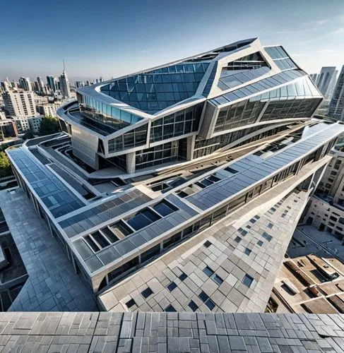  building color with futuristic architectural modern ,an aerial s of a very tall building,futuristic architecture,glass facade,modern architecture,cantilevers,glass facades,glass building,office build