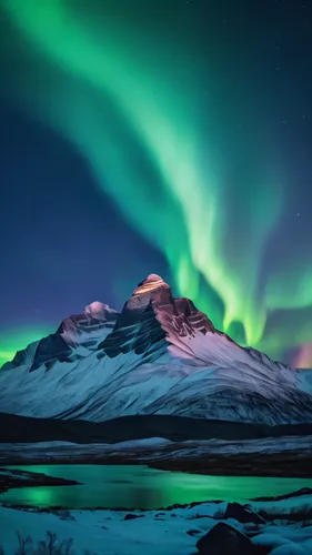 a snowy mountain with  northern lights  timelapse, high quality, 8k,northen lights,norther lights,green aurora,auroras,the northern lights,northen light,northern lights,northern light,nothern lights,a