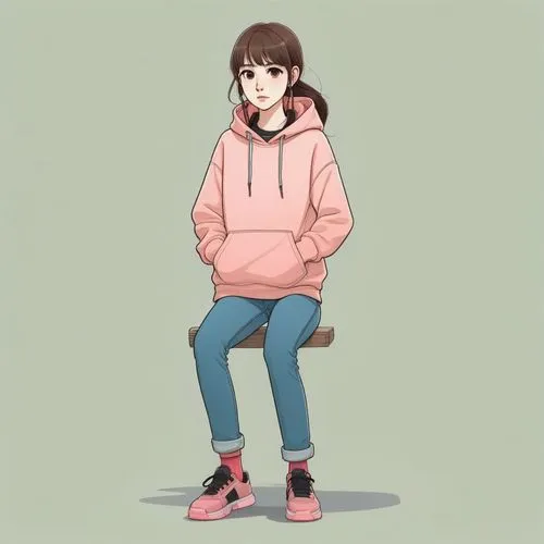 a girl is sitting on a bench and wearing a pink hoodie,dva,hoodie,mabel,beanpole,girl sitting,sweatshirt