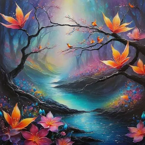 Birds chirped melodically, their songs carrying through the ancient trees as if celebrating the princess's arrival. Flowers bloomed in a vibrant tapestry of colors, each petal seeming to glisten with 