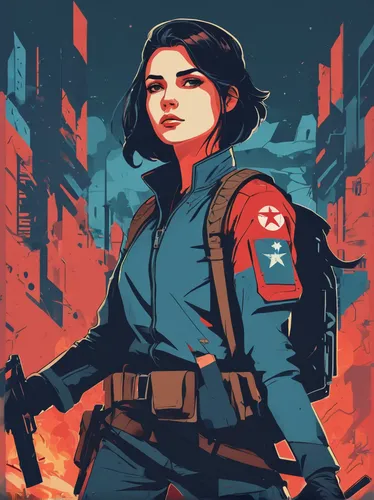 warsaw uprising,red blue wallpaper,stalingrad,red and blue,girl with a gun,korea,kim,girl with gun,lost in war,capitanamerica,vietnam,civil defense,female nurse,woman fire fighter,sci fiction illustration,ww2,soviet union,dystopian,medic,policewoman,Illustration,Japanese style,Japanese Style 06