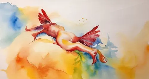 Passion Sexy Painting ,Naked Woman  Abstract Body Art Oil Painting,the painting has a bird flying above the girl,watercolour fox,watercolor bird,watercolor dog,watercolor background,watercolour,waterc