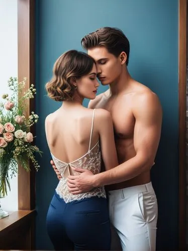 Create an elegant couple in love that will show off your best work.,the image shows two people hugging each other,vintage man and woman,karmin,young couple,argentinian tango,telenovela,tango argentino