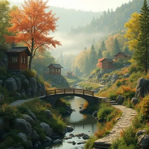 autumn landscape,landscape background,wooden bridge,autumn scenery,home landscape,japan landscape,fall landscape,river landscape,nature landscape,autumn idyll,fantasy landscape,autumn background,scenic bridge,beautiful landscape,landscape nature,rural landscape,forest landscape,autumn mountains,mountain landscape,world digital painting,Photography,General,Realistic