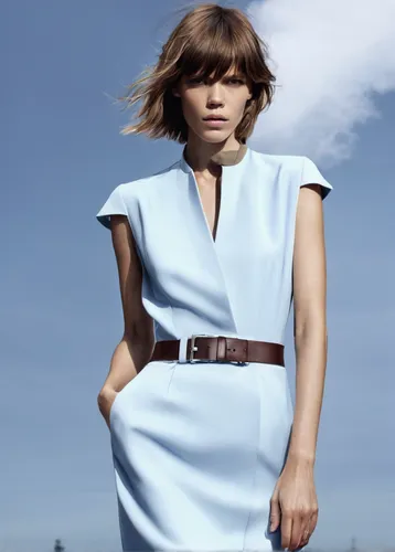 Freja Beha Erichsen for Hugo by Hugo Boss Spring 2012 Campaign by Alexei Hay,asymmetric cut,sheath dress,menswear for women,mazarine blue,feist,geometric style,one-piece garment,silvery blue,female mo