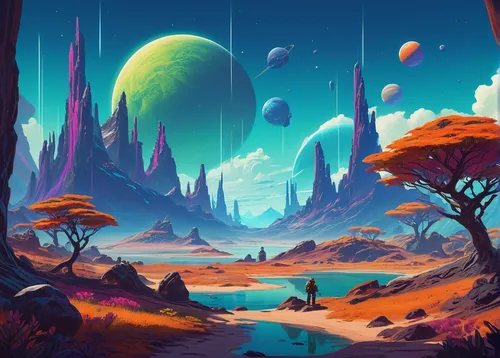 alien planet,fantasy landscape,futuristic landscape,alien world,mushroom landscape,desert planet,lunar landscape,dune landscape,gas planet,ice planet,planet alien sky,planet,3d fantasy,planet eart,barren,desert landscape,terraforming,moon valley,planets,earth rise,Illustration,Retro,Retro 10