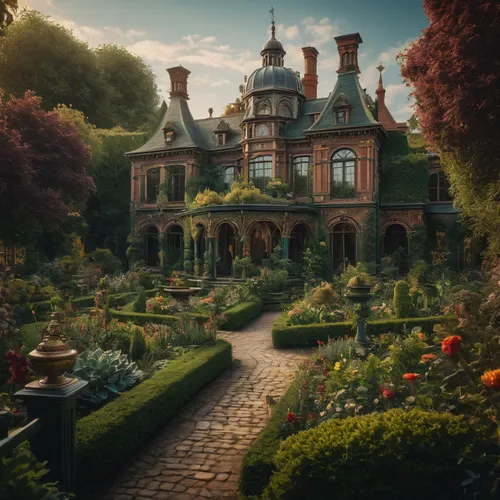 frederic church,victorian,victorian house,victorian style,fairytale castle,fairy tale castle,fairytale,english garden,dandelion hall,fairy tale,stately home,queen anne,wonderland,a fairy tale,gardens,cottage garden,the victorian era,green garden,secret garden of venus,witch's house,Photography,General,Fantasy