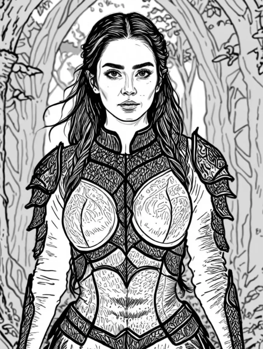 a young lady with long hair wearing armor and holding a knife,swath,inanna,mithril,arya,comic halftone woman,breastplates,Design Sketch,Design Sketch,Black and white Comic