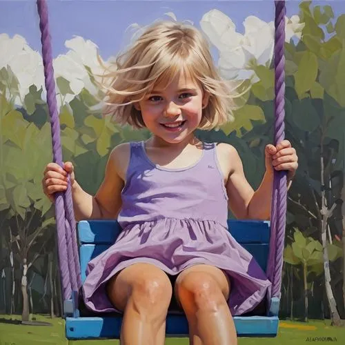 wooden swing,empty swing,hanging swing,swing set,child portrait,child in park,swinging,golden swing,garden swing,little girl in wind,oil painting,child's frame,swing,oil painting on canvas,girl sitting,trampolining--equipment and supplies,girl in a long,girl portrait,tree swing,girl with a wheel