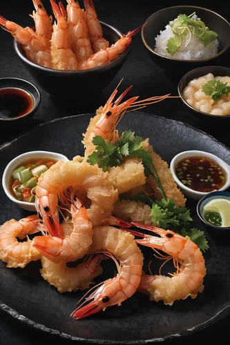 Write a review of a local seafood joint known for their mouthwatering shrimp tempura.,freshwater prawns,botan shrimp,korean chinese cuisine,grilled prawns,seafood platter,korean cuisine,prawns,seafood