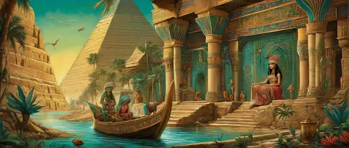 ancient egypt,egyptian temple,ancient egyptian,nile,nile river,ancient city,pharaonic,egyptian,the ancient world,ancient egyptian girl,pharaohs,fantasy picture,fantasy art,egypt,egyptology,karnak,ancient civilization,cleopatra,orientalism,lily of the nile,Illustration,Abstract Fantasy,Abstract Fantasy 10