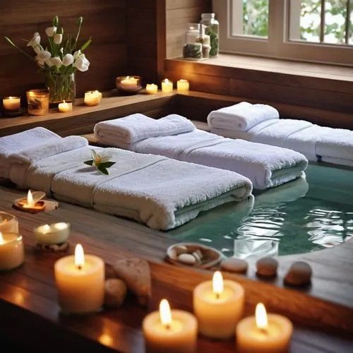 Prompt: Indulge in a Relaxing Spa Day! Imagine a serene spa environment where calming scents and soothing treatments transport you to a place of tranquility. Luxurious bathrobes, warm candles, and gen