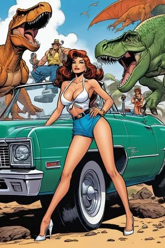 muscle car cartoon,giganta,t rex,dusautoir,tyrannosaurus rex,palmiotti,Illustration,American Style,American Style 13