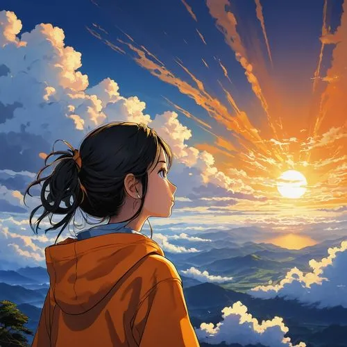 autumn sky,sky,bright sun,mountain sunrise,summer sky,sun,horizon,world digital painting,sun in the clouds,sunset,sunburst background,rising sun,sunrise,flower in sunset,the horizon,beautiful wallpaper,setting sun,katara,korra,azula,Illustration,Japanese style,Japanese Style 05