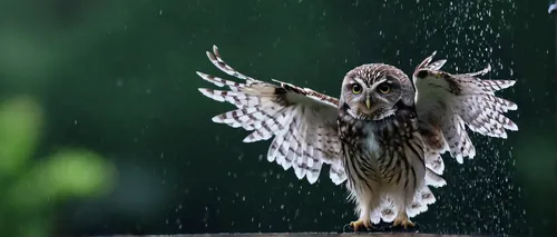 A little owl took advantage of a downpour in Beaconsfield, Buckinghamshire, to spread its wings and bathe,sparrow owl,owlet,owl nature,owl background,barn owl,boobook owl,eagle-owl,small owl,saw-whet 