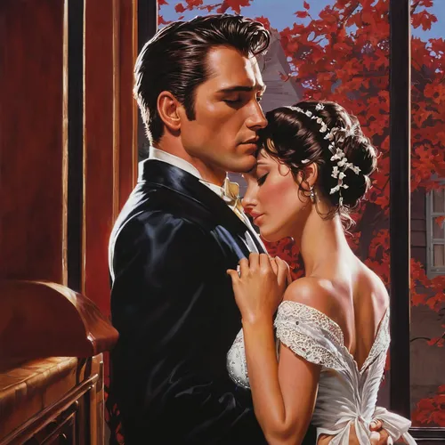 romantic portrait,romance novel,romantic scene,gone with the wind,wedding couple,ballroom dance,honeymoon,young couple,wedding photo,wedding frame,silver wedding,wedding icons,first kiss,vintage man and woman,dancing couple,romantic look,romantic rose,amorous,bride and groom,golden weddings,Illustration,American Style,American Style 08