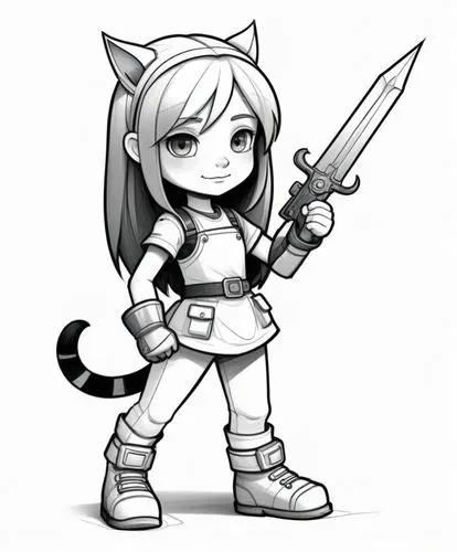 cat warrior,chibi girl,wayforward,female warrior,swordswoman,katana