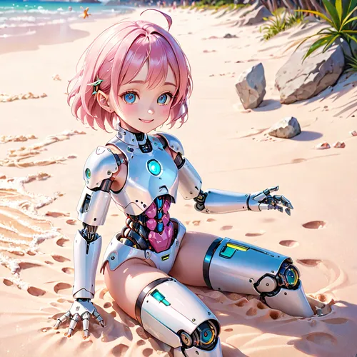 the beach pearl,minibot,pink beach,sanya,beach toy,beach background,playing in the sand,pink vector,kotobukiya,beach defence,ai,mecha,vector girl,nora,beach scenery,beached,soft robot,kinara,fuerteventura,wind-up toy,Anime,Anime,General