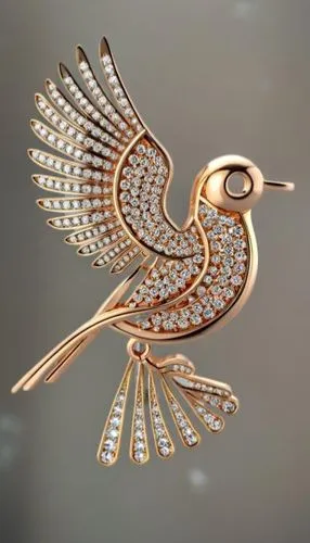 an elegantly designed gold bird brooch with white diamonds,an ornamental bird,ornamental bird,bird wing,decoration bird,mouawad,art deco ornament