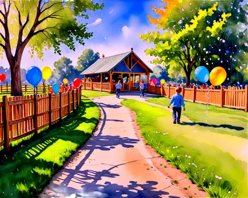 folk village,fantasyland,amusement park,storyland,photo painting,disneyland park,gazebo,beach huts,bungalows,village scene,summer fair,boardwalks,theme park,watercolor painting,walt disney world,children's playhouse,frontierland,huts,watercolor background,cottages,Conceptual Art,Oil color,Oil Color 22